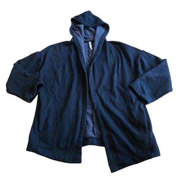 Fabletics womens sz M black open front hooded fleece cardigan sweater - Picture 2 of 9